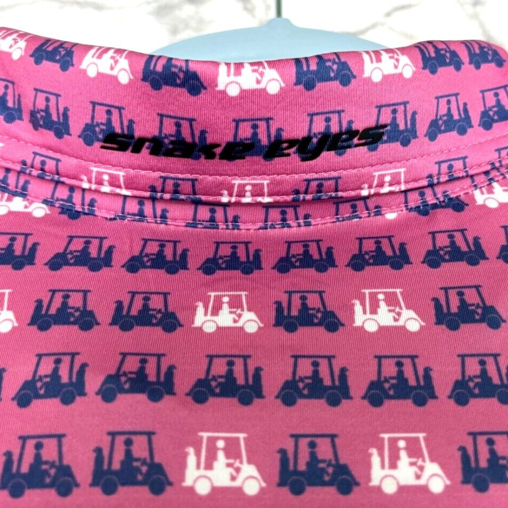 SNAKE EYES Golf Polo Shirt Men's XL Bright Pink Blue White Golf Carts Allover - Picture 10 of 11